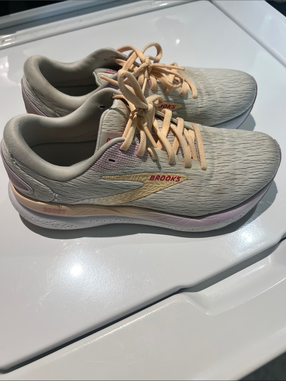 Brooks Women's Ghost 16 Athletic Shoes in Cream with Pink Accents